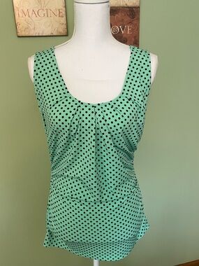 New York & Co. Mint Green with Black Polka Dots Top - Size L